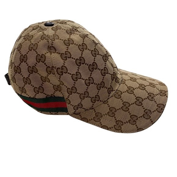 Gucci Accessories - Gucci Beige Brown Monogram Baseball Cap with Green-Red Stripe